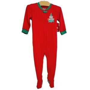 12M New with tags Merry Christmas footed cotton zip up pajamas size